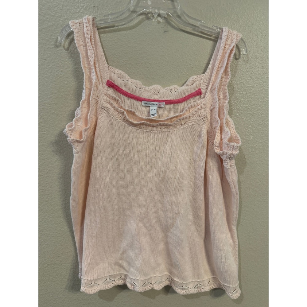 Isaac Mizrahi Live Pink Knit Ruffle Tank Top Sleeveless Sweater XL